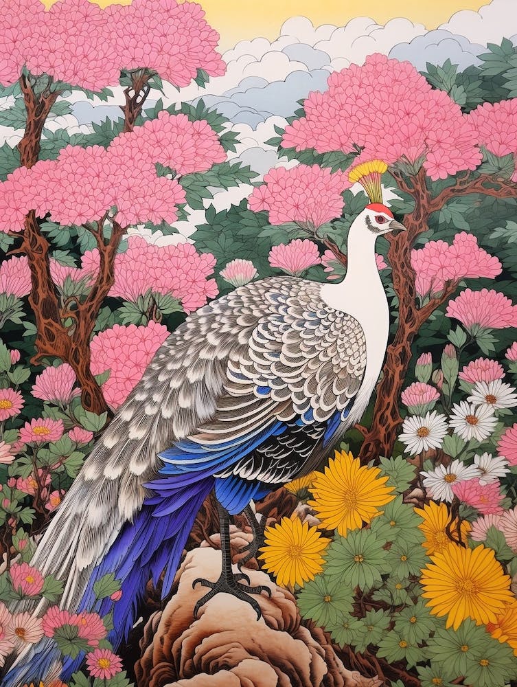 Aster And Bird 3 Vintage Japanese Botanical