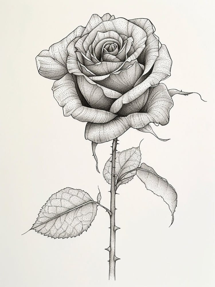 English Rose Black And White Line Drawing 10