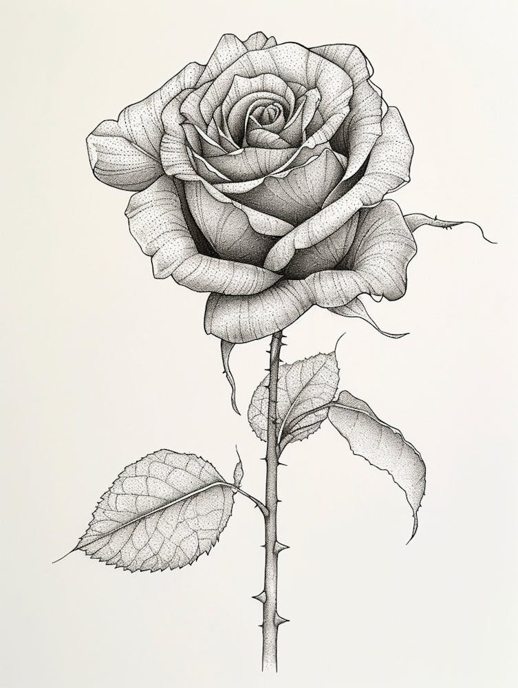 English Rose Black And White Line Drawing 10