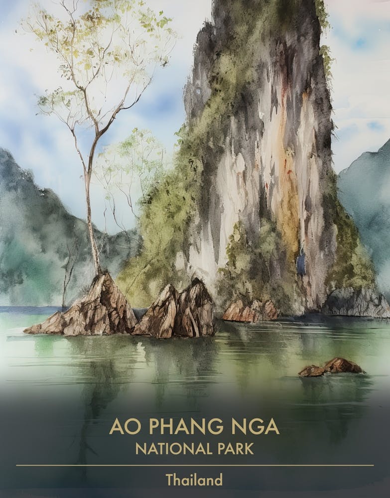 Ao Phang Nga National Park Thailand Watercolour 4