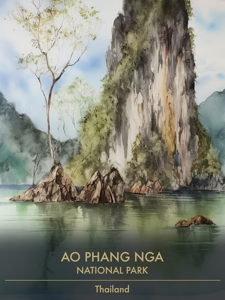 Ao Phang Nga National Park Thailand Watercolour 4