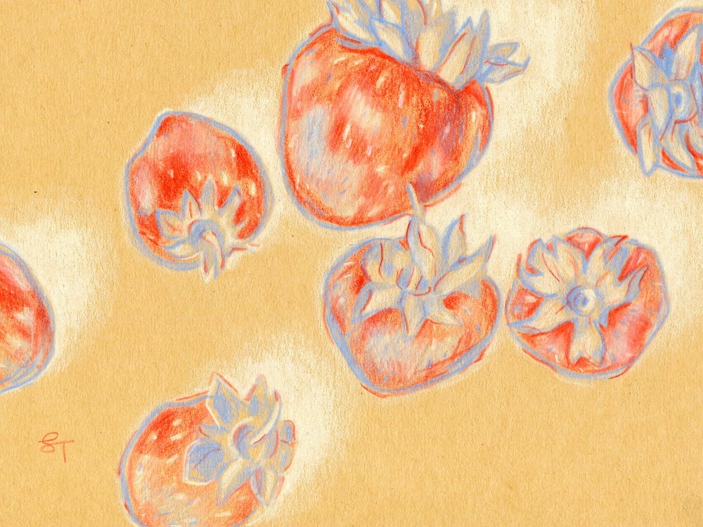Strawberries In Blue Composition Kitchen Fruit Illustration
