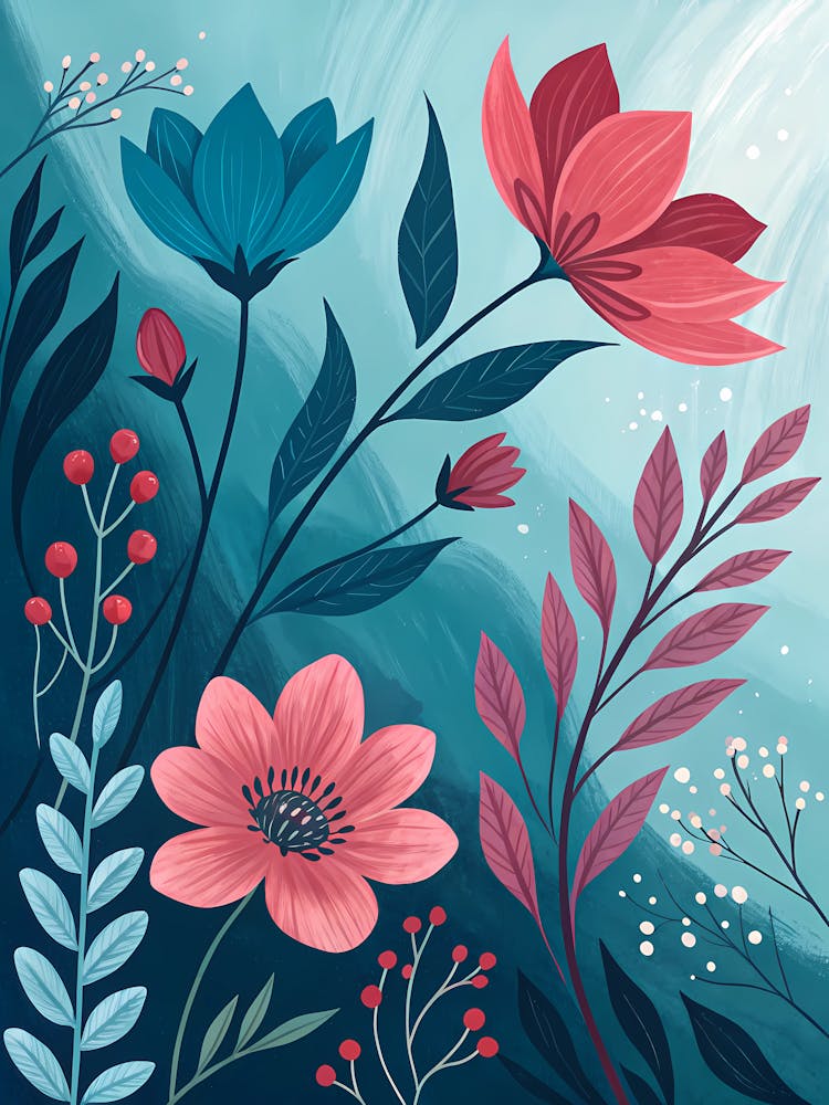 Flowers On A Blue Background 13