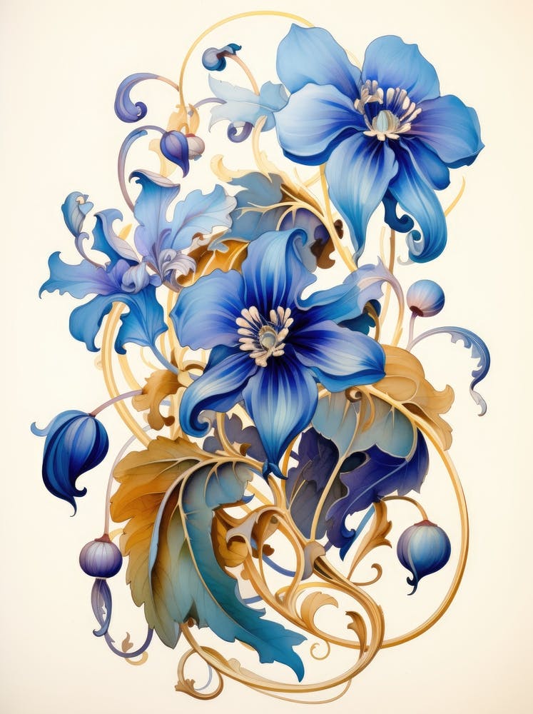 Blue Flowers On A White Background 1