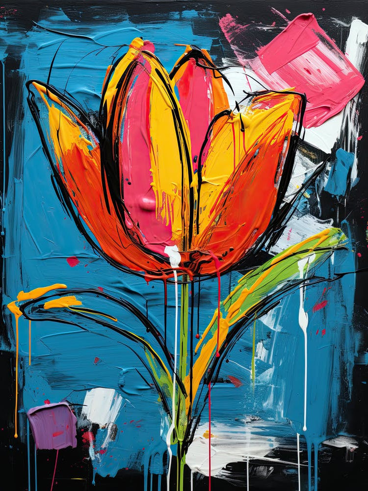 Neo-Expressionist Whispers: Basquiat's Tulip Magic