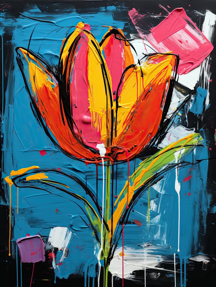 Neo-Expressionist Whispers: Basquiat's Tulip Magic