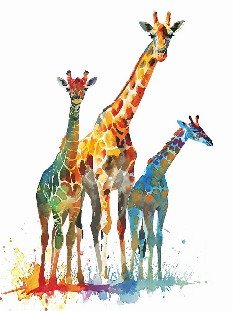 Giraffe Family Yellow & Blue Watercolour