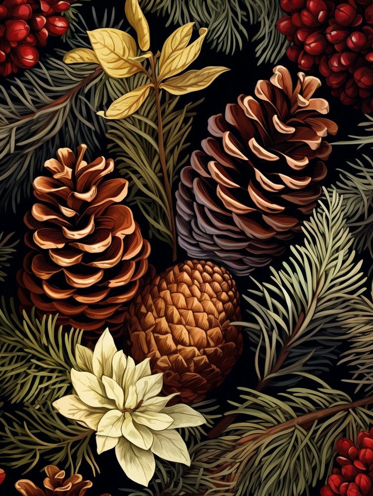 William Morris Style Pinecones 5