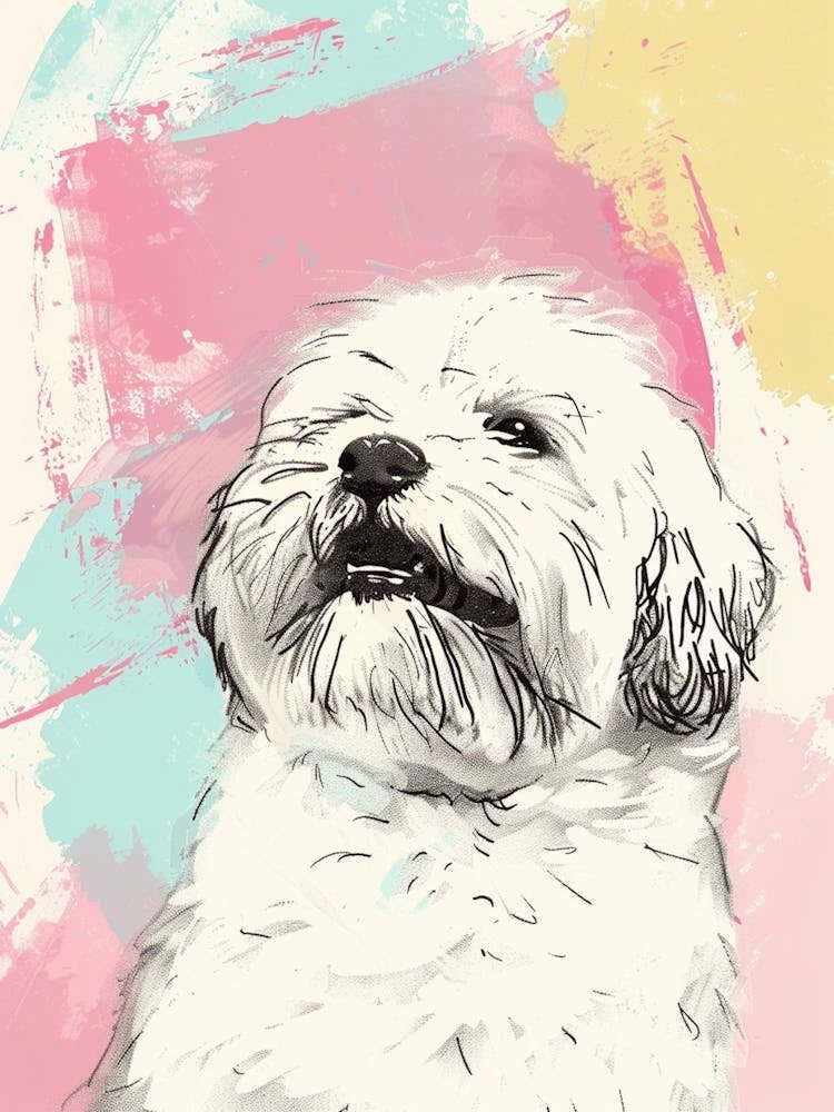 Pastel Tibetan Terrier Dog Pastel Line Illustration  3