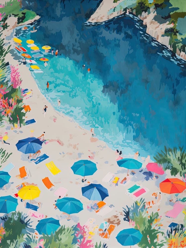 Aerial View Of A Beach In Capri Summer Illustration 4