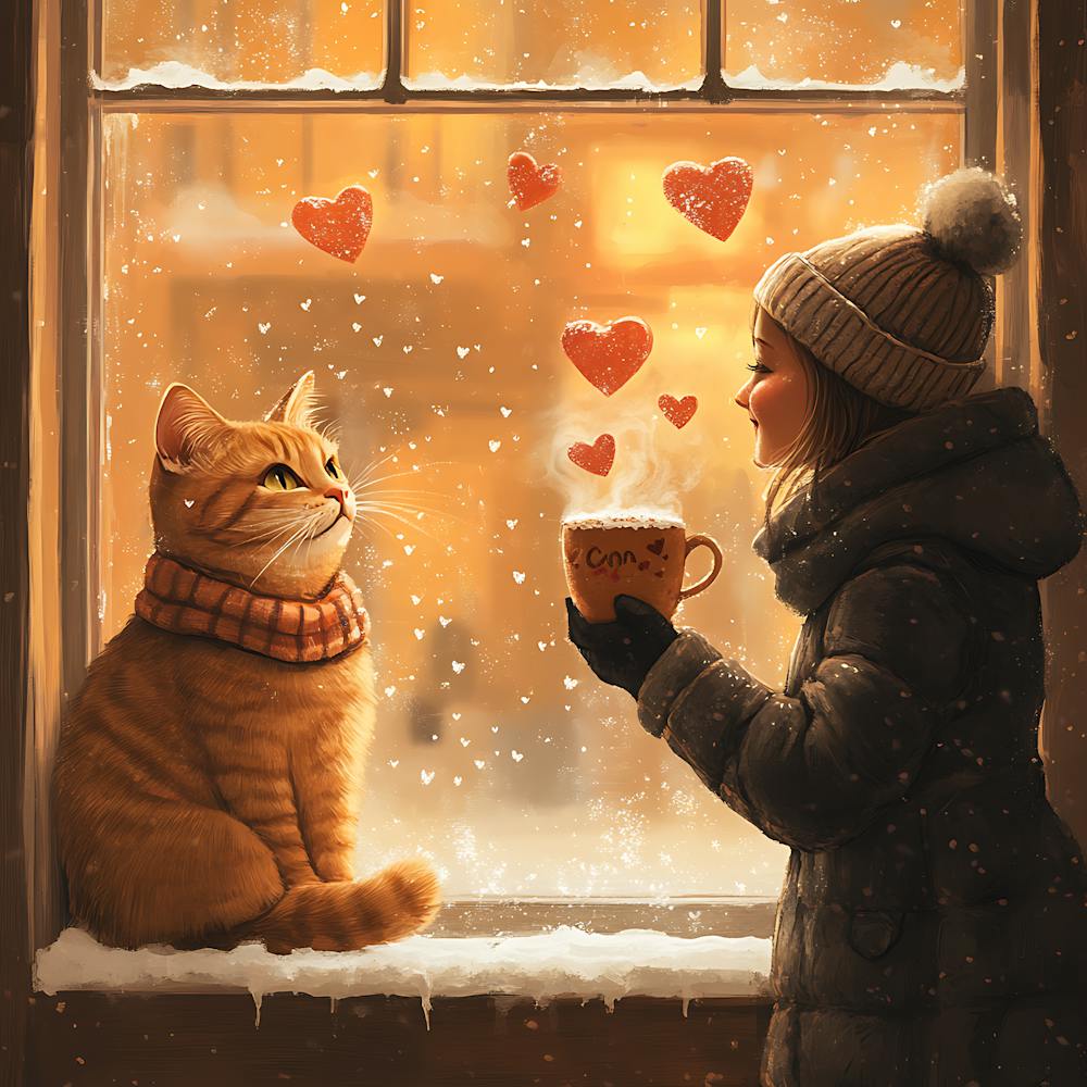 Cat and Person Sharing Hot Cocoa Artwork 7