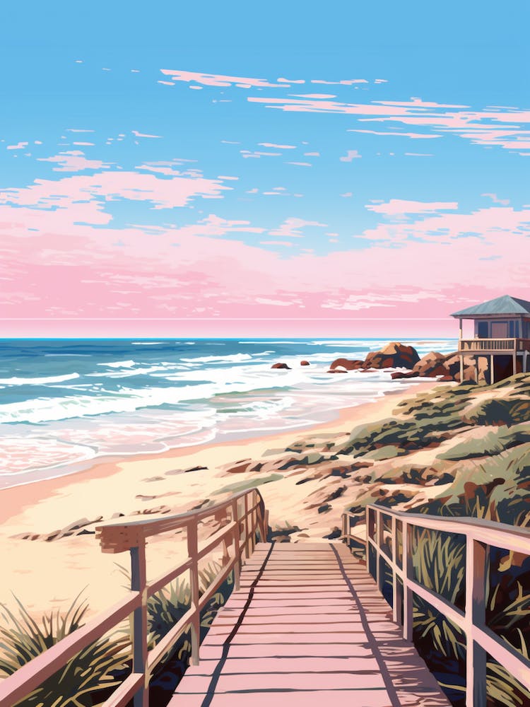 An Illustration In Pink Tones Of  Grange Beach Australia 2