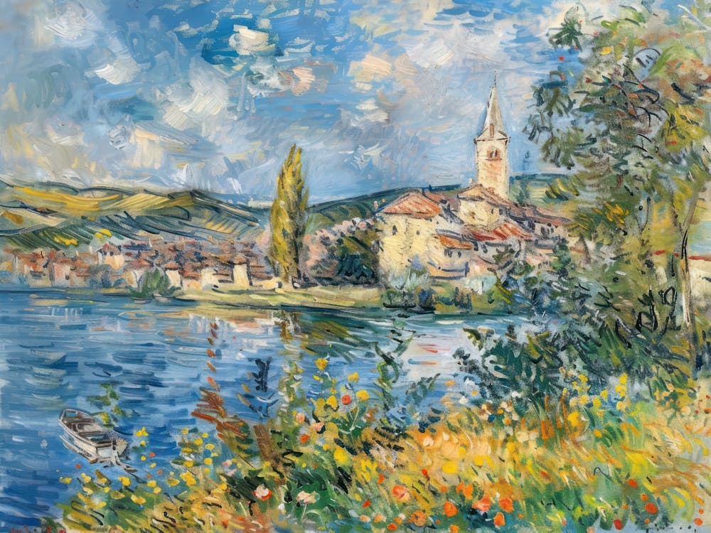 Summery Serenity By The Lake Painting Inspired By Paul Cezanne