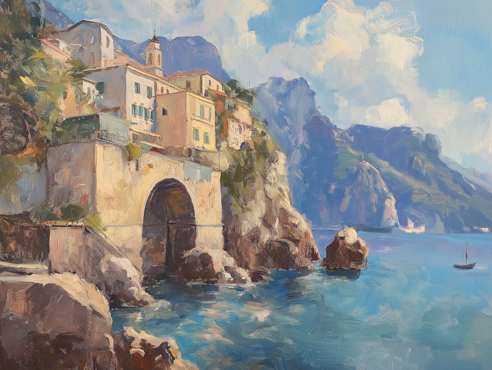 Coastal Cliffs And Buildings Along The Amalfi Coast In Italy