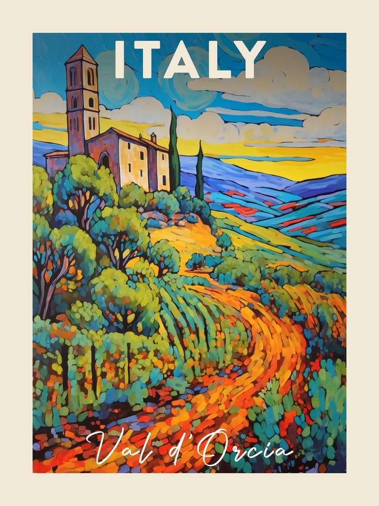 Val D Orcia Italy 3 Fauvist Painting Travel Poster
