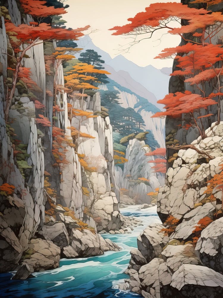 Shosenkyo Gorge In Yamanshi, Ukiyo E Drawing 1