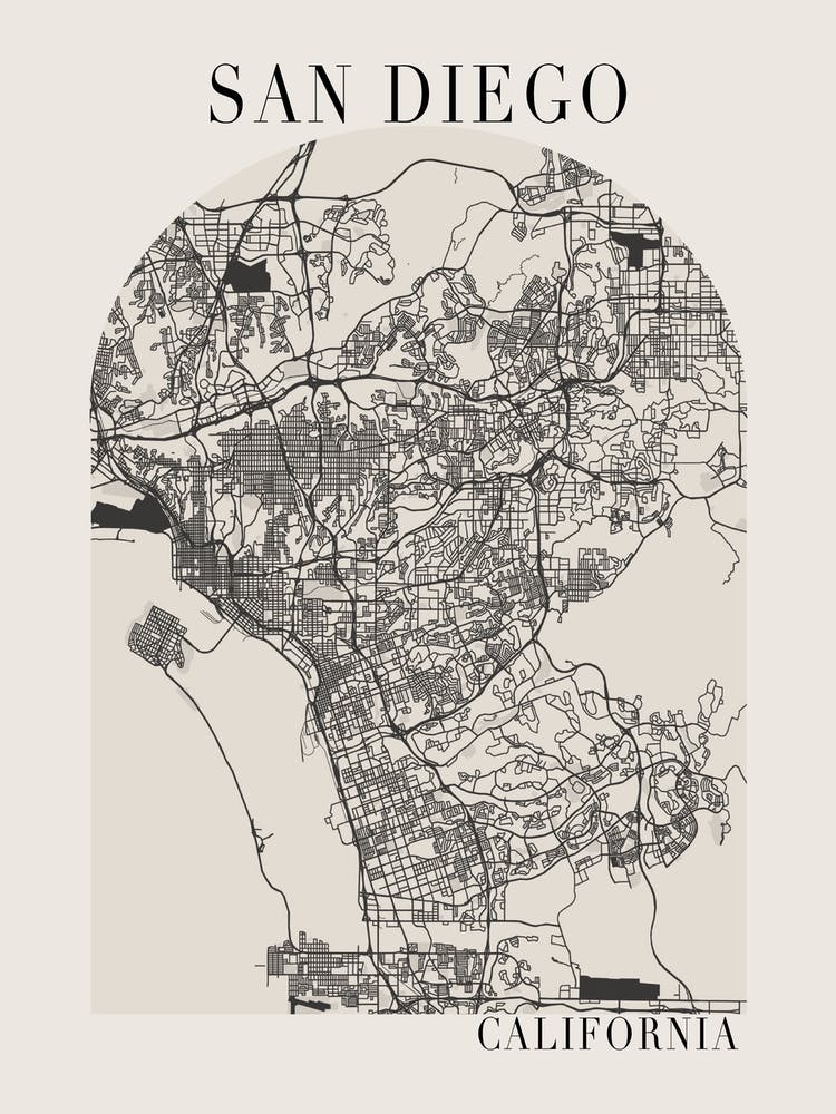 San Diego California Boho Minimal Arch Full Beige Color Street Map