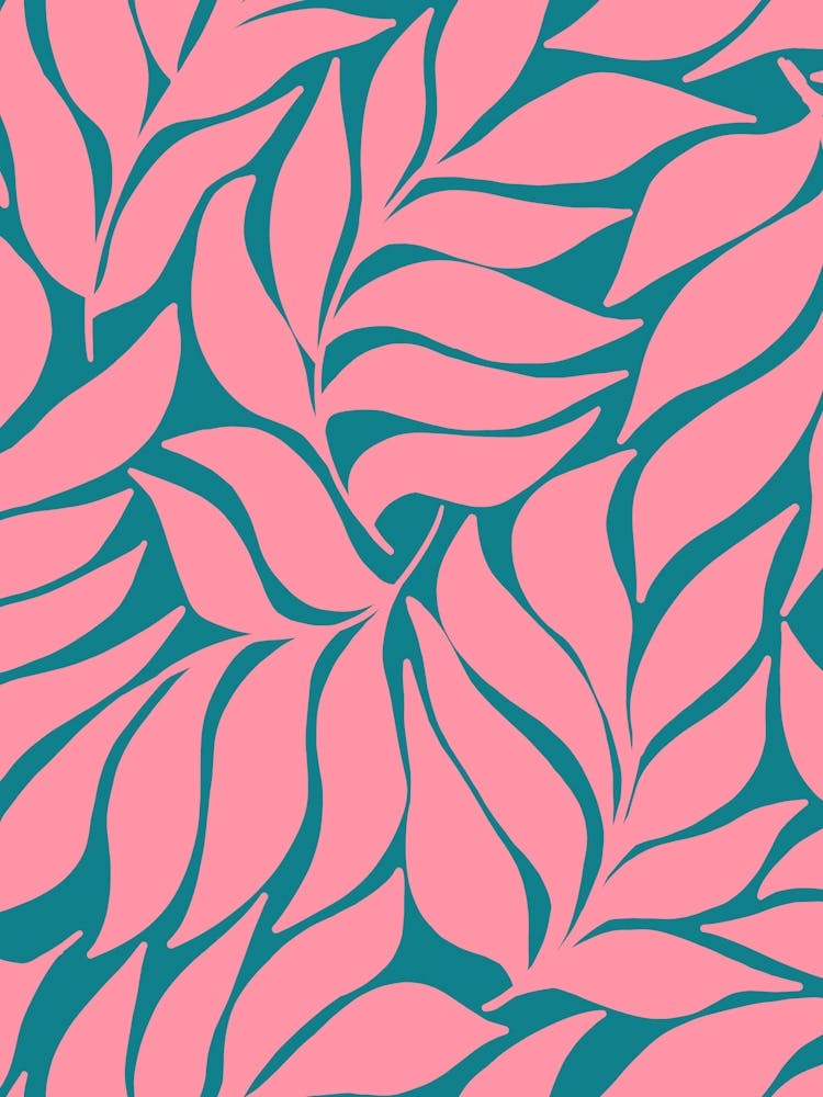 Wavy Tropical Leaves Coral on Dark Teal