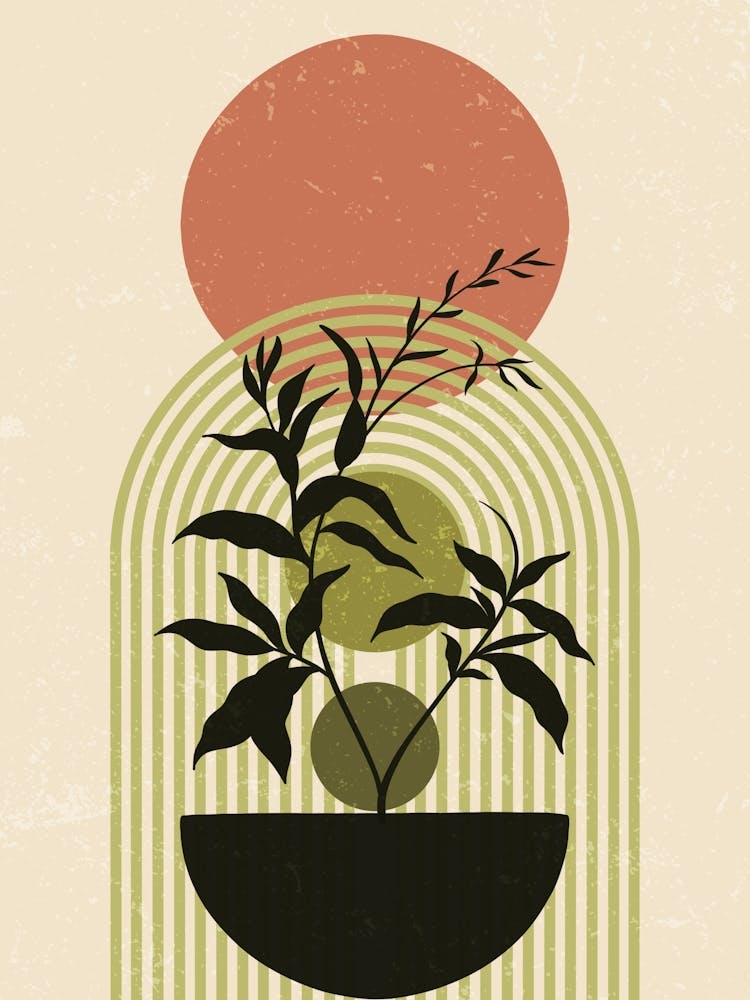 Plant In A Pot And Abstract Geometric