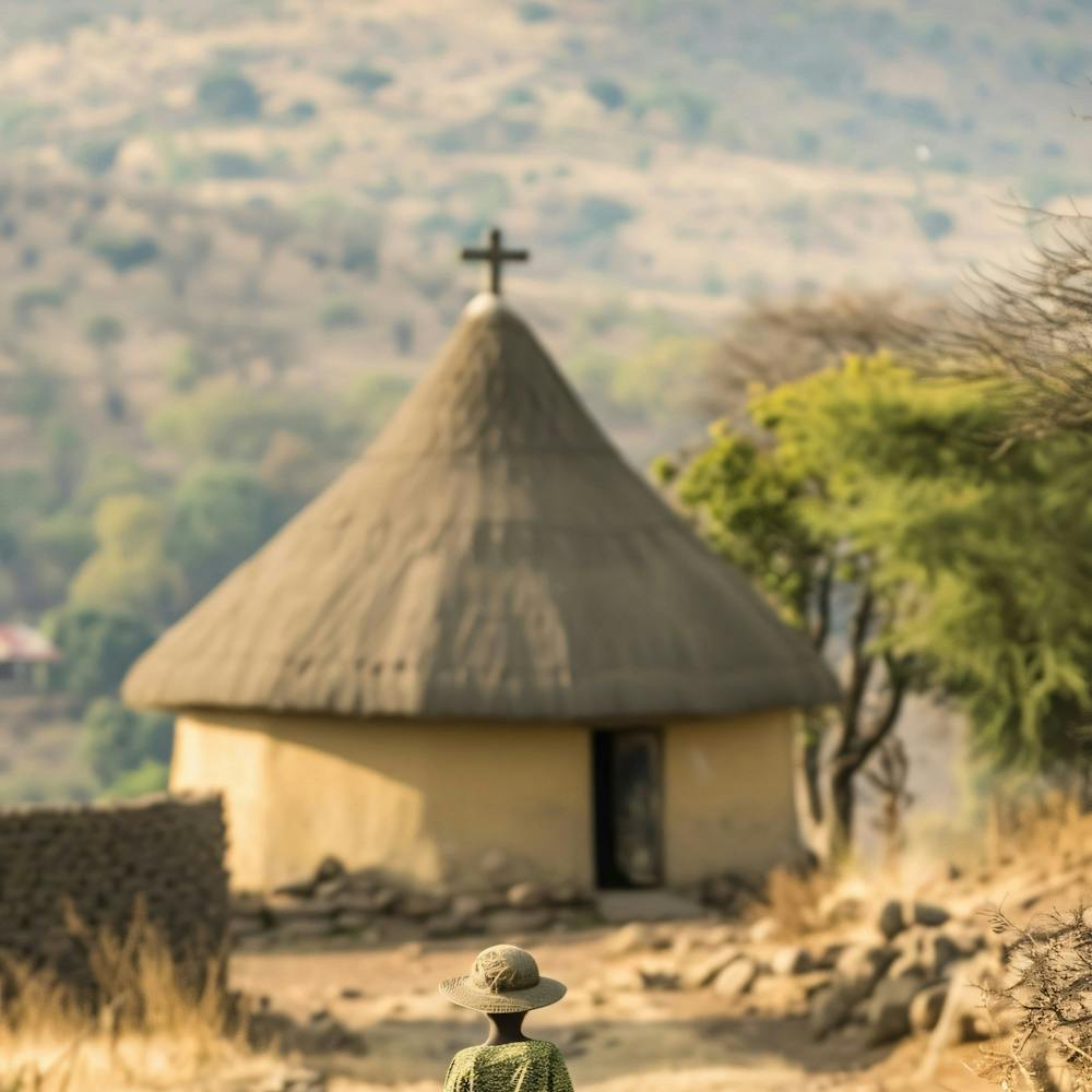 Boy Walks Past A Hut
