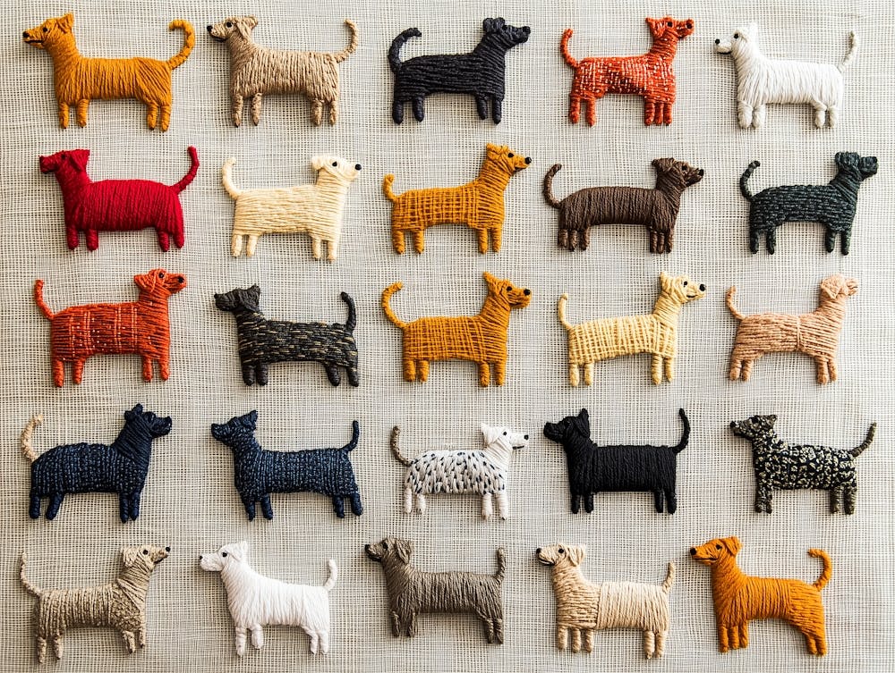 Nakkusu Simple Embroidered Dogs In Various Poses And Colors On