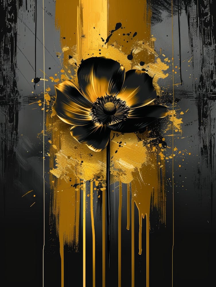 Schwarz-goldenes Blumen Leinwandbild