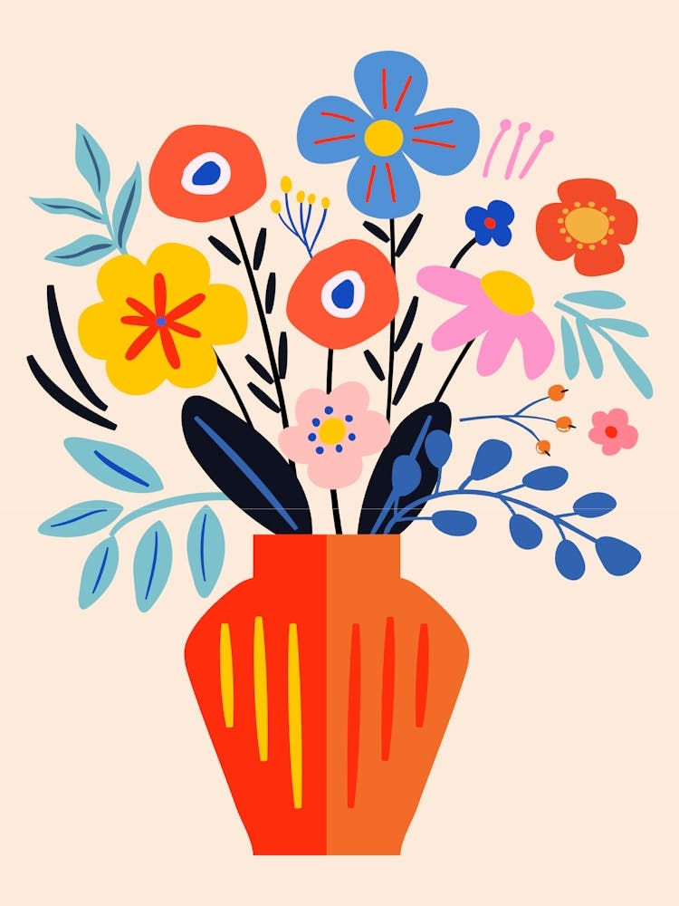 Boho Matisse Style Flowers In A Vase 2