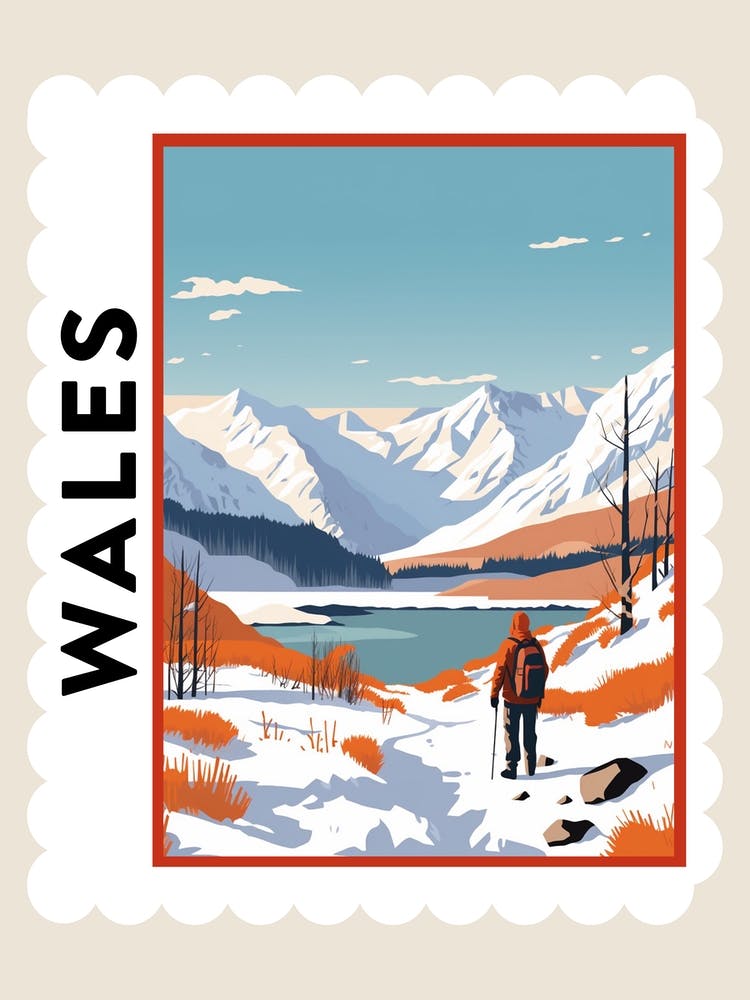 Retro Winter Stamp Poster Snowdonia United Kingdom 4