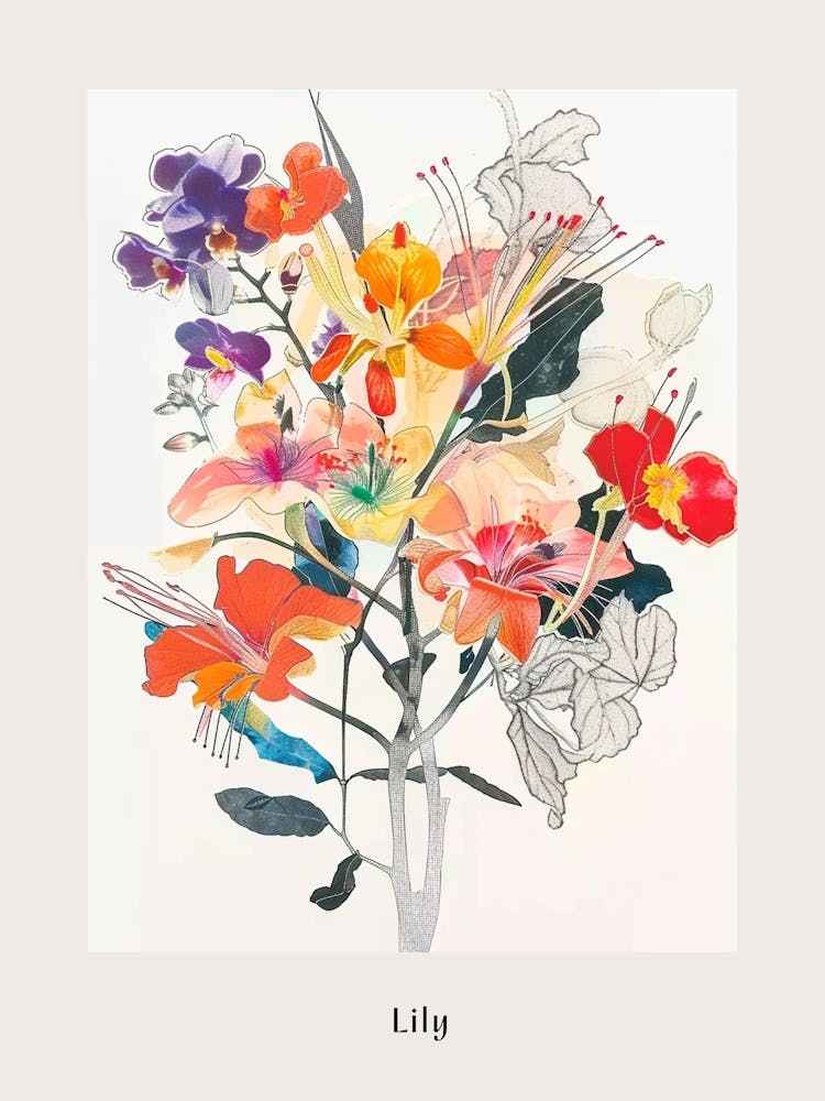 Lily 5 Collage Flower Bouquet Poster