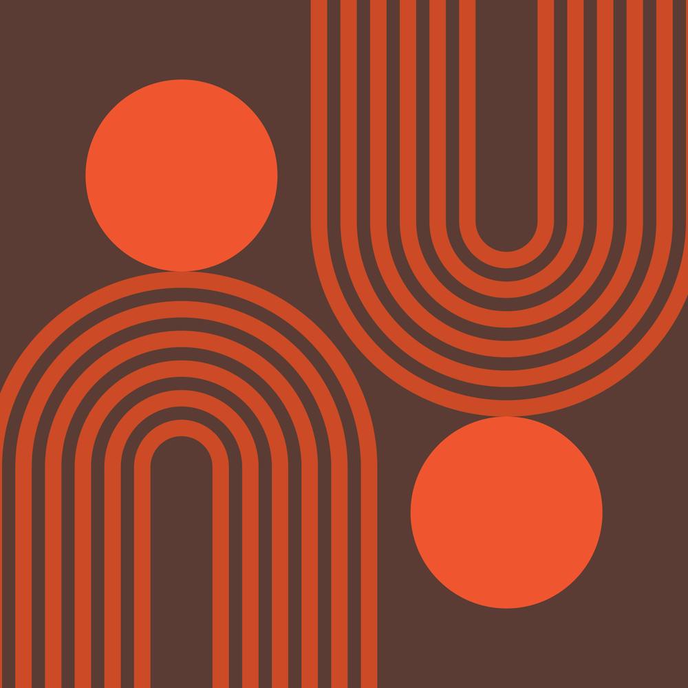 Mid Century Modern Geometric 465 In Royal Brown Pastel Dark Red Rainbow And Sun Abstraction 02