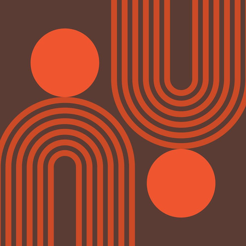 Mid Century Modern Geometric 465 In Royal Brown Pastel Dark Red Rainbow And Sun Abstraction 02