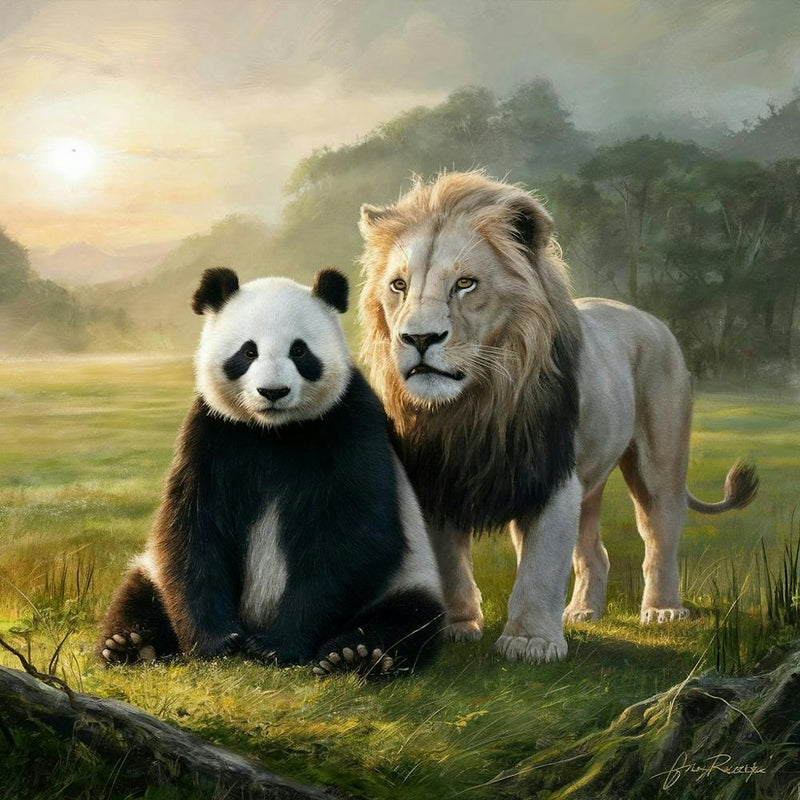 Panda und Löwe