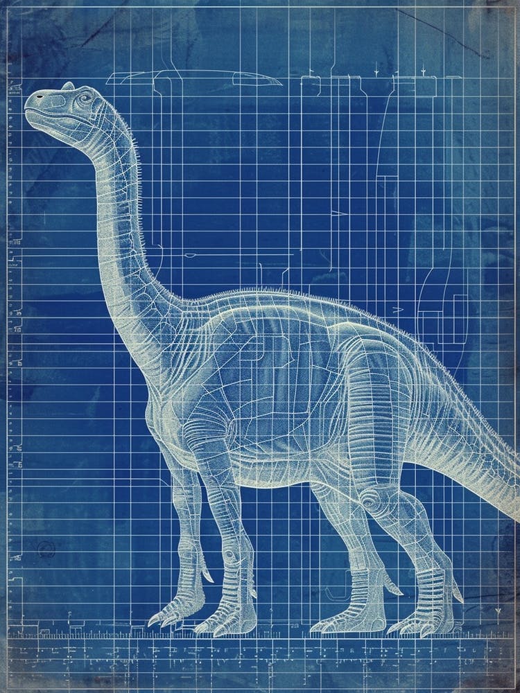 Apatosaurus Dinosaur Blue Print Sketch 1