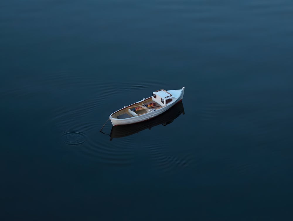 Minimalist Boat on Dark Water Print - Serene