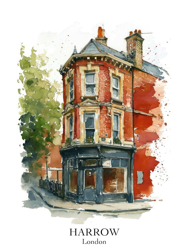 Harrow London Borough   Street Watercolour 4 Poster