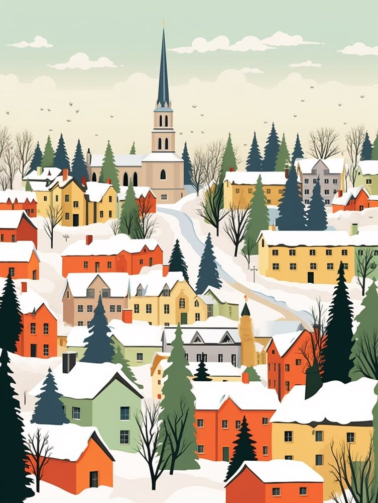 Retro Winter Illustration Vilnius Lithuania 1