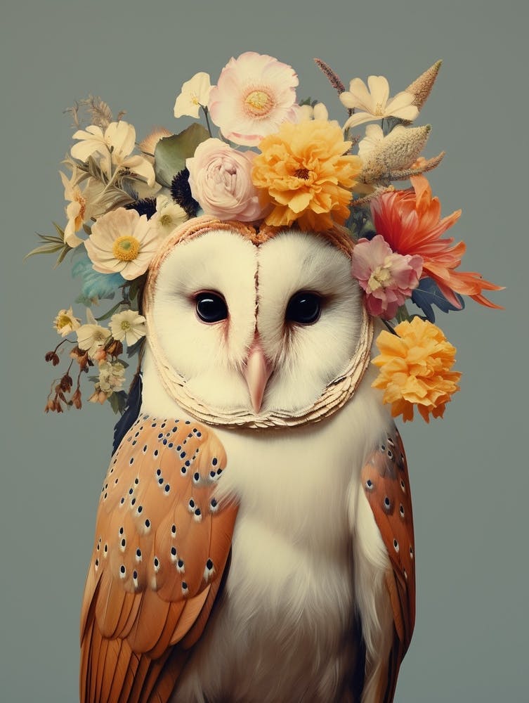 Bird With A Flower Crown Barn Owl 2