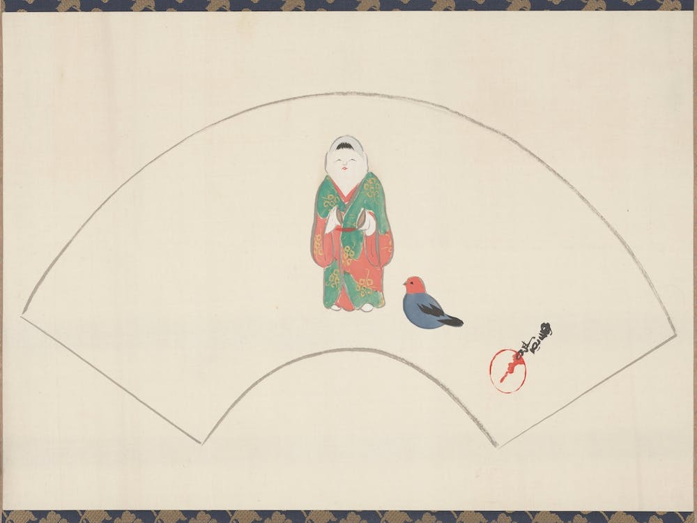Folding Fan With Fushimi Doll, Kamisaka Sekka