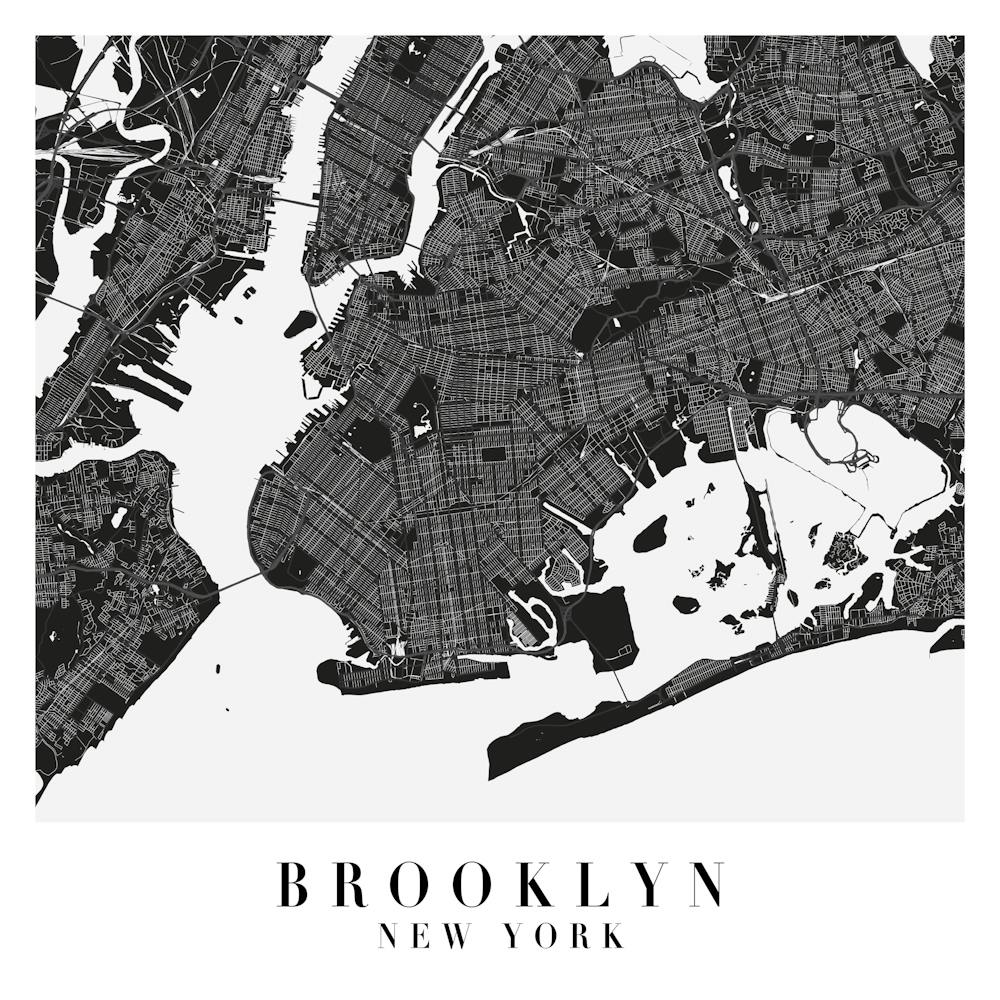 Brooklyn New York Minimal Black Mono Street Map  Square