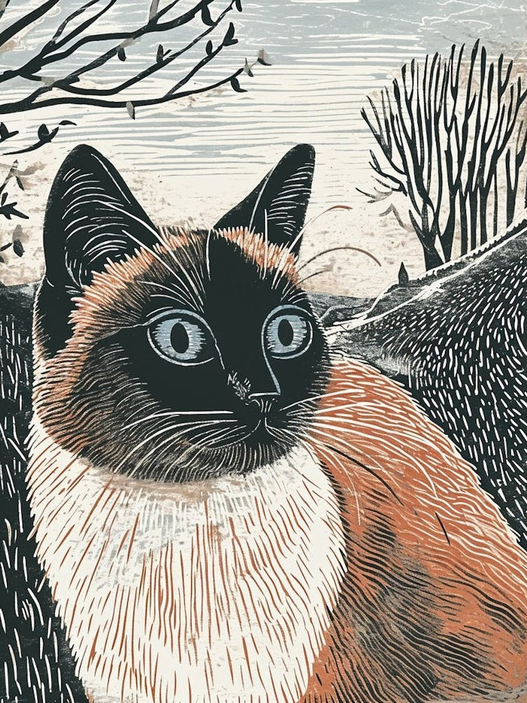 Birman Cat Relief Illustration 1