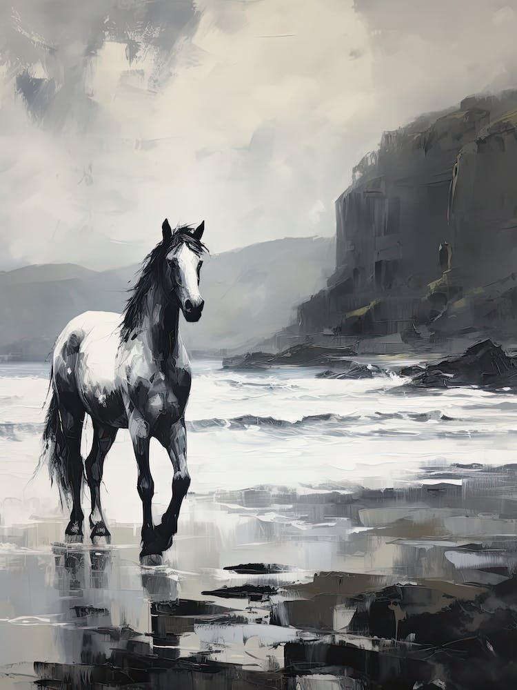 A Horse Oil Painting In Anakena Beach, Easter Island, Portrait 3