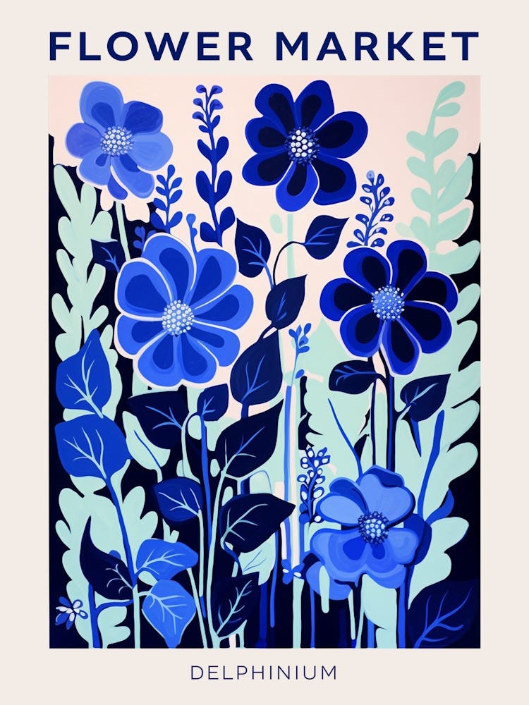 Blue Flower Market Poster Delphinium 3