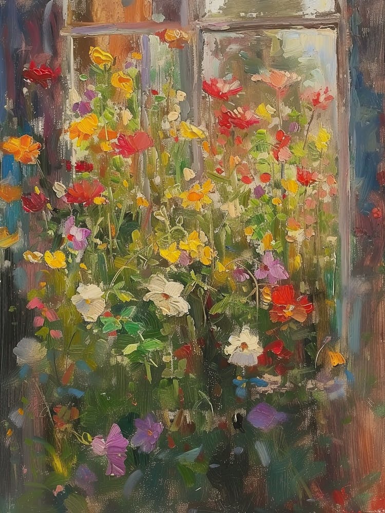 Fleurs de muflier sur une fenêtre de cottage 3