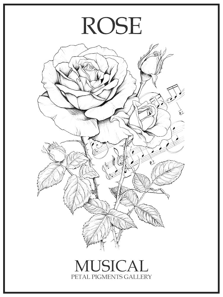 Rose Musical Line Drawing 4 Poster