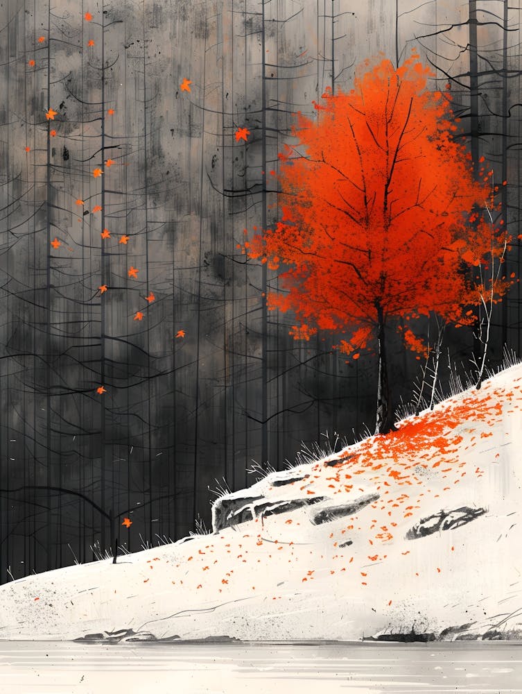 Red Tree In The Snow 1