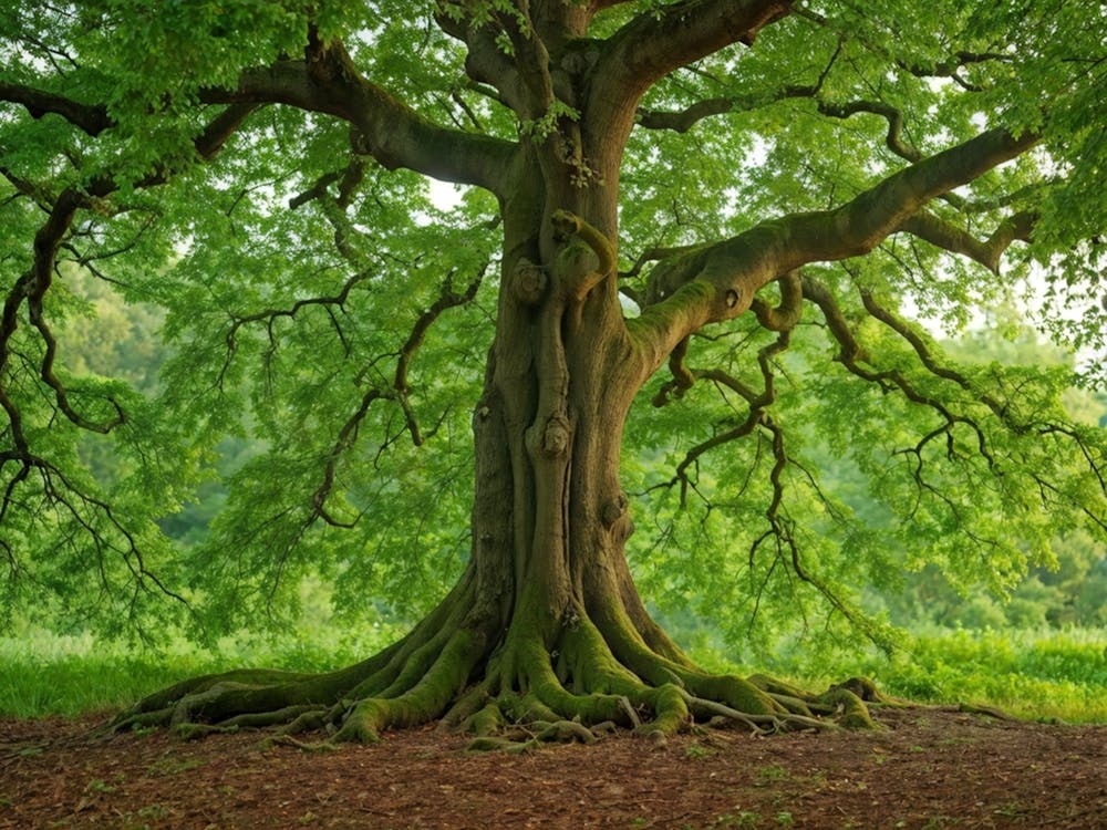 A Diligently Thriving Oak Tree Sprouting Mightily Against The Backdrop Of A Verdant Forest Its Stur 2