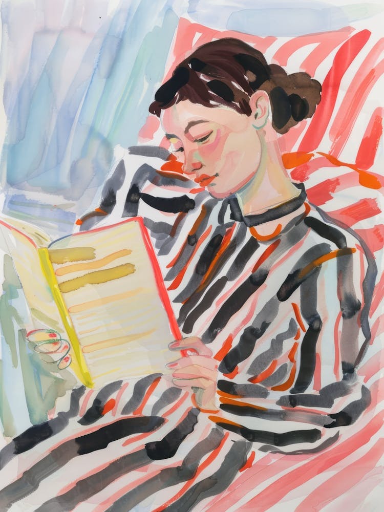 Woman Reading a Book. Watercolor