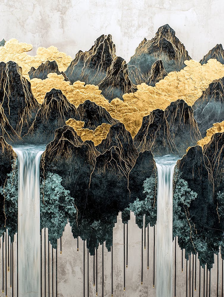 Tian Shan Mountain Golden Peaks - Aerial Opulence