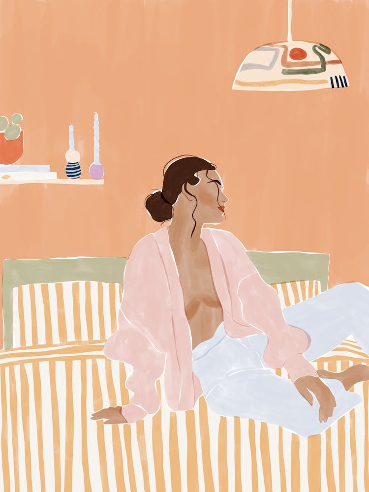 Illustration Of A Woman In Bed