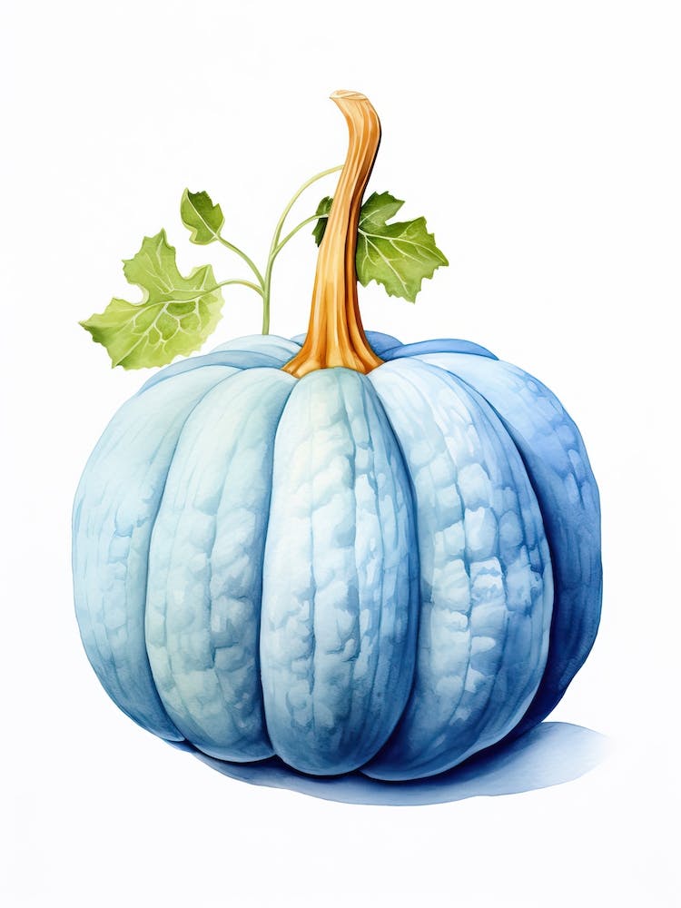 Blue Hubbard Squash Pumpkin Watercolour Illustration 2